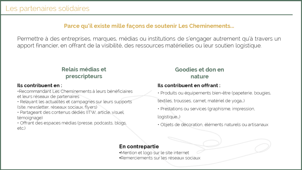 Les Cheminements - Participer ou soutenir comment soutenir partenaires